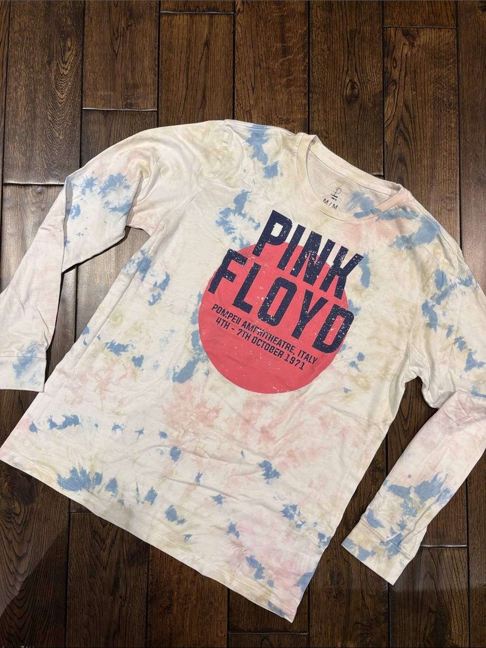 Pink Floyd Cream Tee with Blue & Pink Tie-Dye and Red Logo